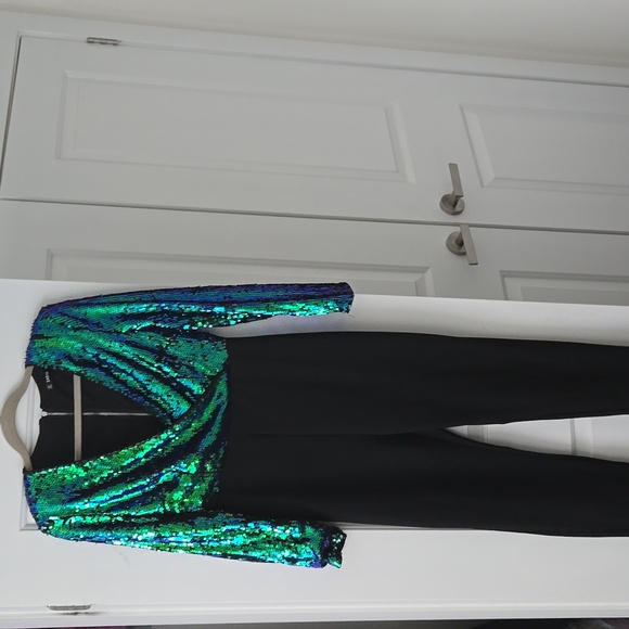 Blue/green sequin top/ black bottom pants (jumpsuit) - Picture 1 of 3